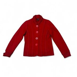 Women's Willi Smith 90s Wool Red Button-Up Jacket Sweater